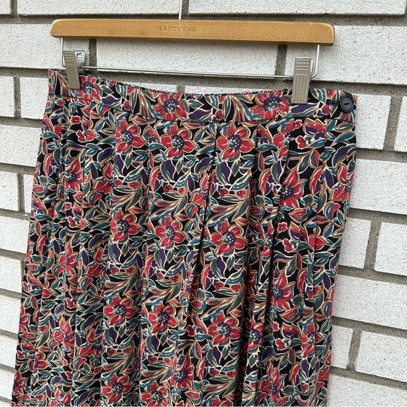 Vintage Essentials by Worthington Floral Midi Skirt Elastic Waist Pockets Cotton - Picture 2 of 9